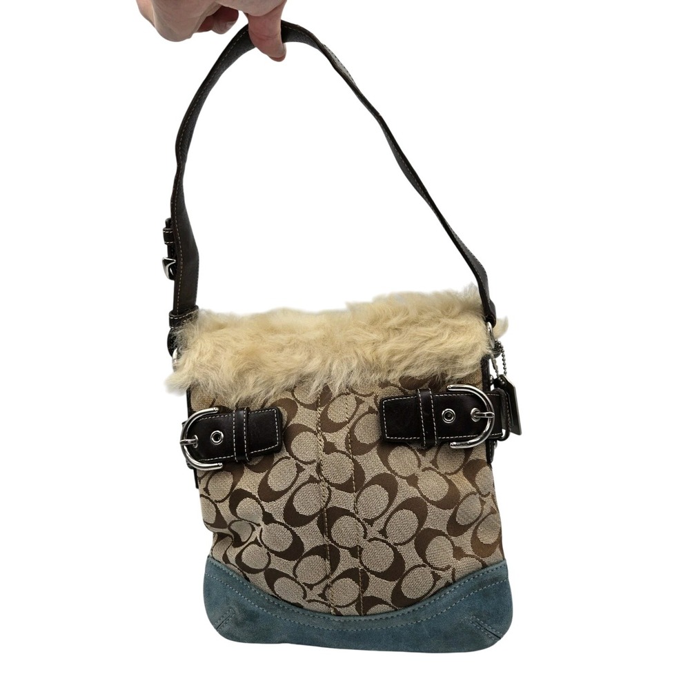 2005 Vintage Faux‎ Fur Trim Coach Shoulder Bag